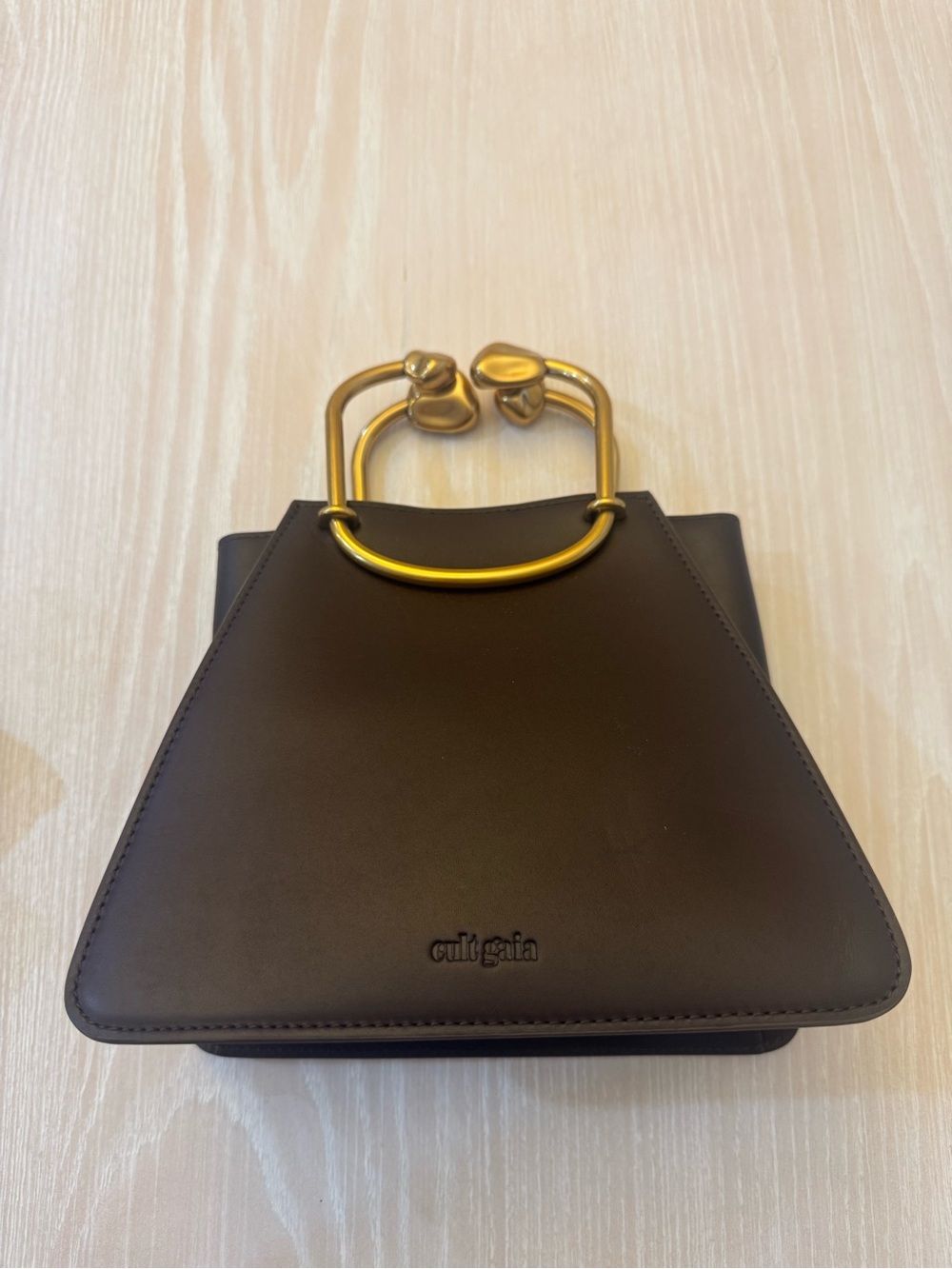 Cult Gaia Maxine Bag in Luwak Chocolate Brown Structured Gold Handle Purse NEW - Picture 4 of 7